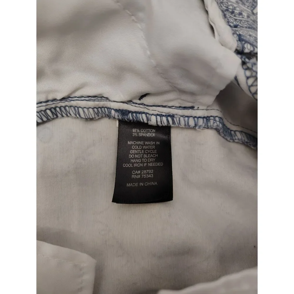 Willi Smith Womens Shorts Size 10 Blue Paisley Chino Stretch Flat Front